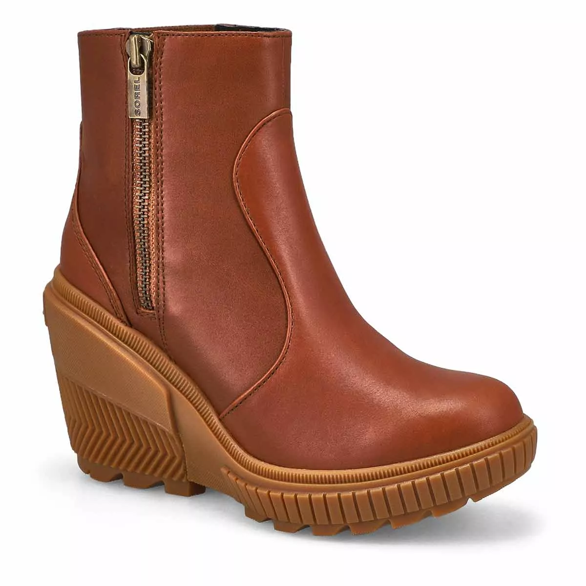 Sorel, Botte compensée imperméable ONA AVE ZIP WEDGE, havane velouté résine, femmes 0117