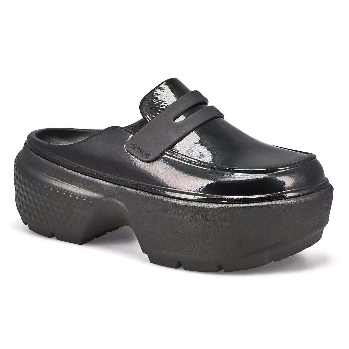 Cheap Crocs, Women's Stomp High Shine EVA Platform Loafer - Black 0127