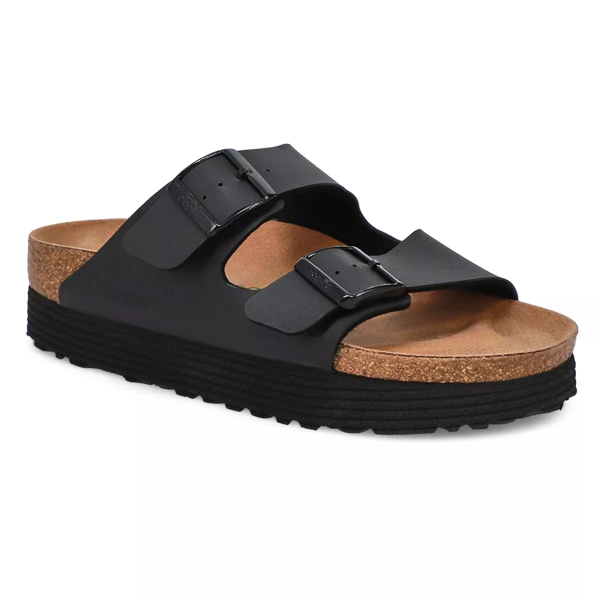 Affordable Birkenstock, Women's Arizona Vegan 2 Strap Narrow Platfrom Sandal - Black 0119