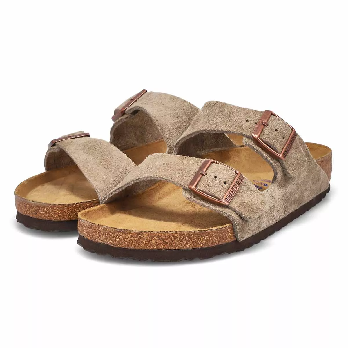 Affordable Birkenstock, Men's Arizona Suede Soft Footbed 2 Strap Sandal - Taupe 0119