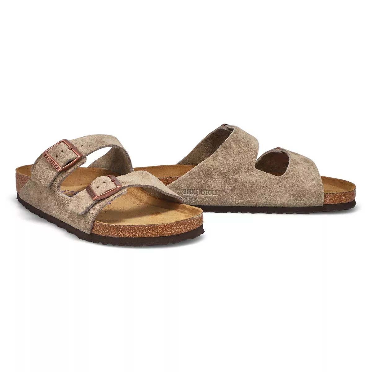 Affordable Birkenstock, Men's Arizona Suede Soft Footbed 2 Strap Sandal - Taupe 0119