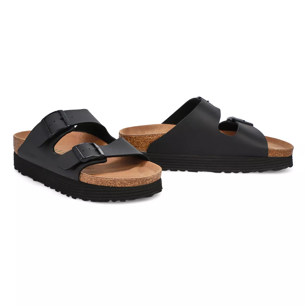 Affordable Birkenstock, Women's Arizona Vegan 2 Strap Narrow Platfrom Sandal - Black 0119