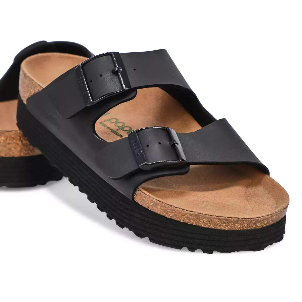 Affordable Birkenstock, Women's Arizona Vegan 2 Strap Narrow Platfrom Sandal - Black 0119