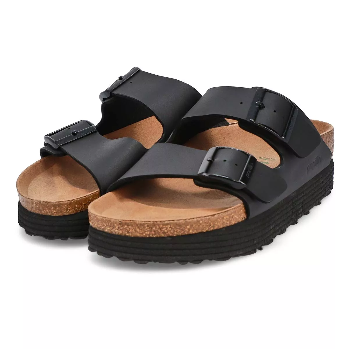 Affordable Birkenstock, Women's Arizona Vegan 2 Strap Narrow Platfrom Sandal - Black 0119